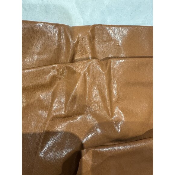 Women's M Brown Bodycon Mid Rise Faux Leather Short Wrap Ruched Skirt Tulip Hem - Picture 3 of 7